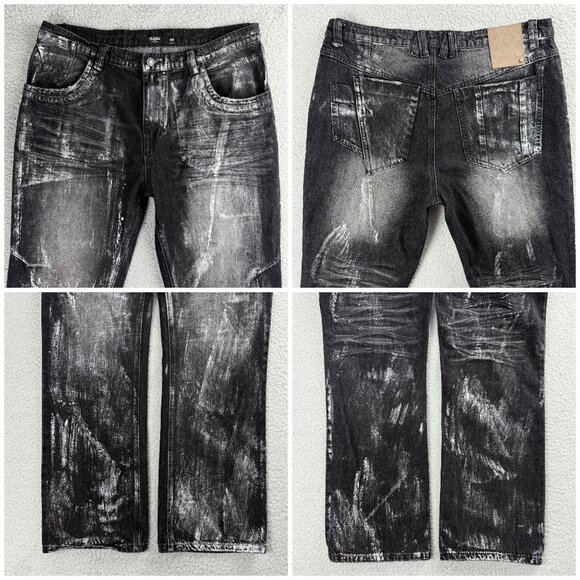 Jaded London Jeans Mens 36 Pants Black Silver Gunmetal Reed Slim Straight Denim - Picture 8 of 10